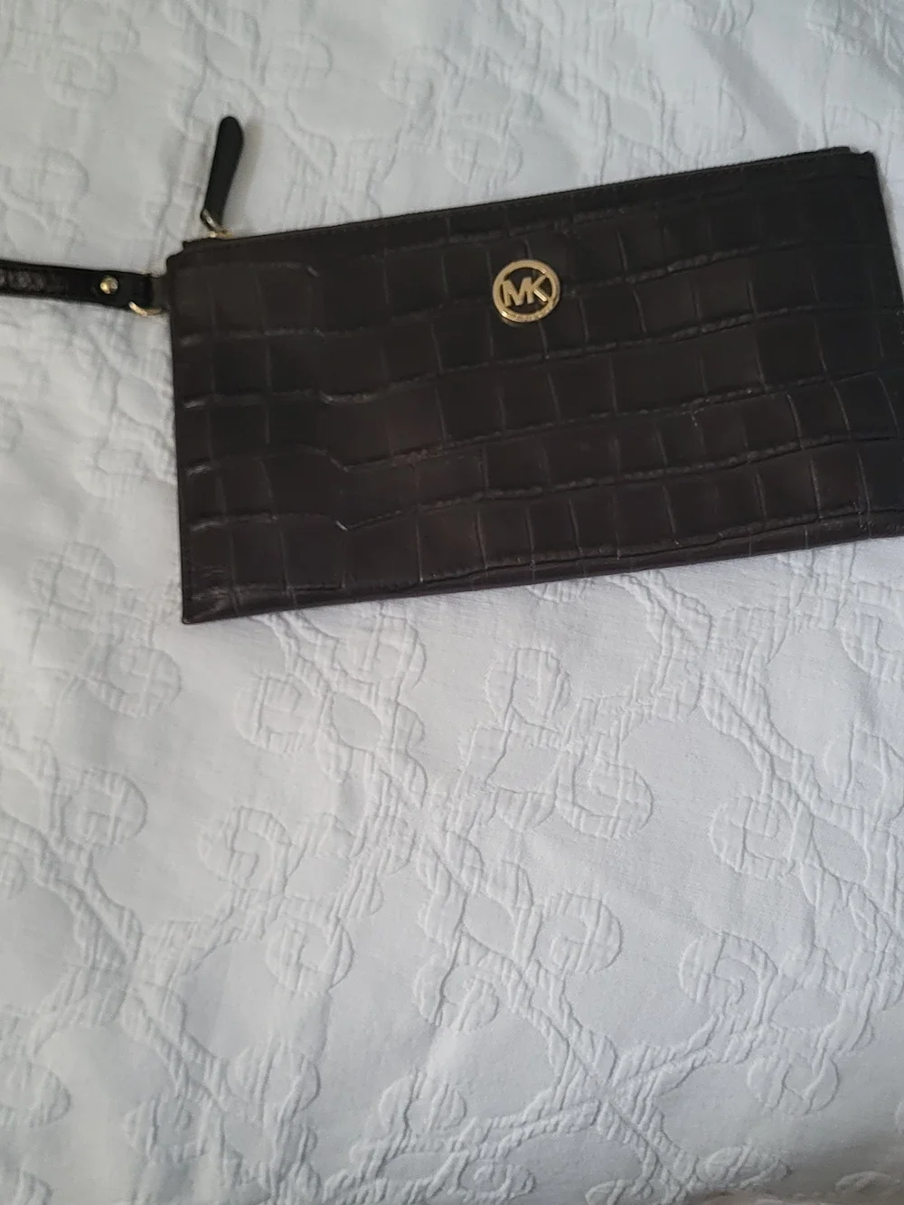 Michael Kors Black Croc-Embossed Wristlet Clutch